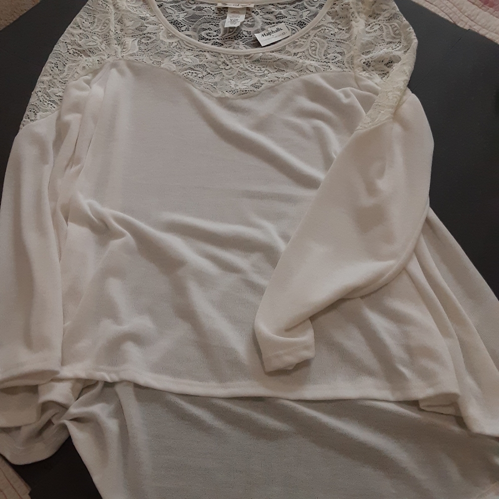r2d Apparel Hi Lo Lace Embellished Rayon Blend Top Size Large